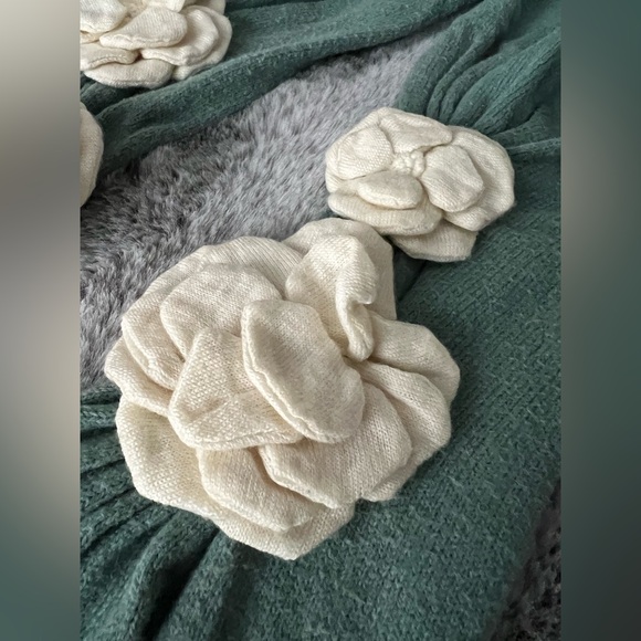 RARE Anthropologie Moth White Rosette Scarf Turquoise Blue Fringe - Picture 3 of 6